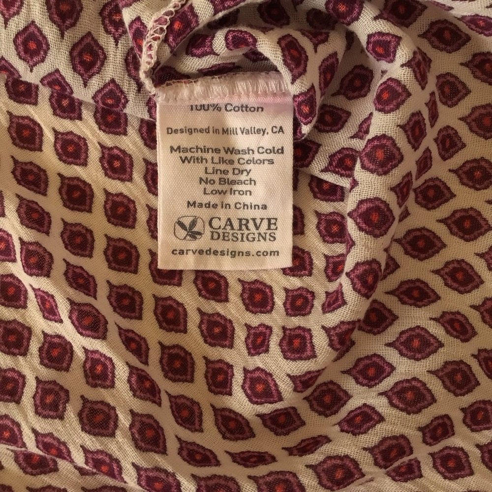 Carve Designs Collared Shirt Dress Small Maroon Print Belted 100% Cotton Casual - Picture 12 of 13